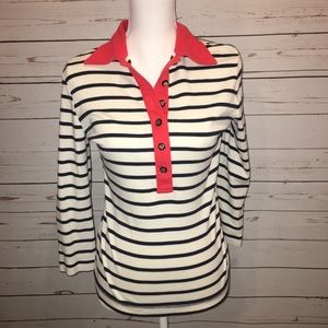 Tory Burch long sleeve striped button polo top